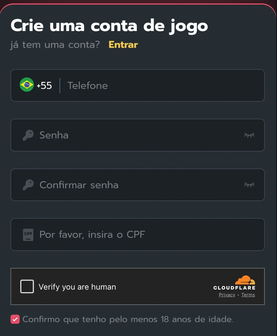 Jogador criando conta no 79Q casino
